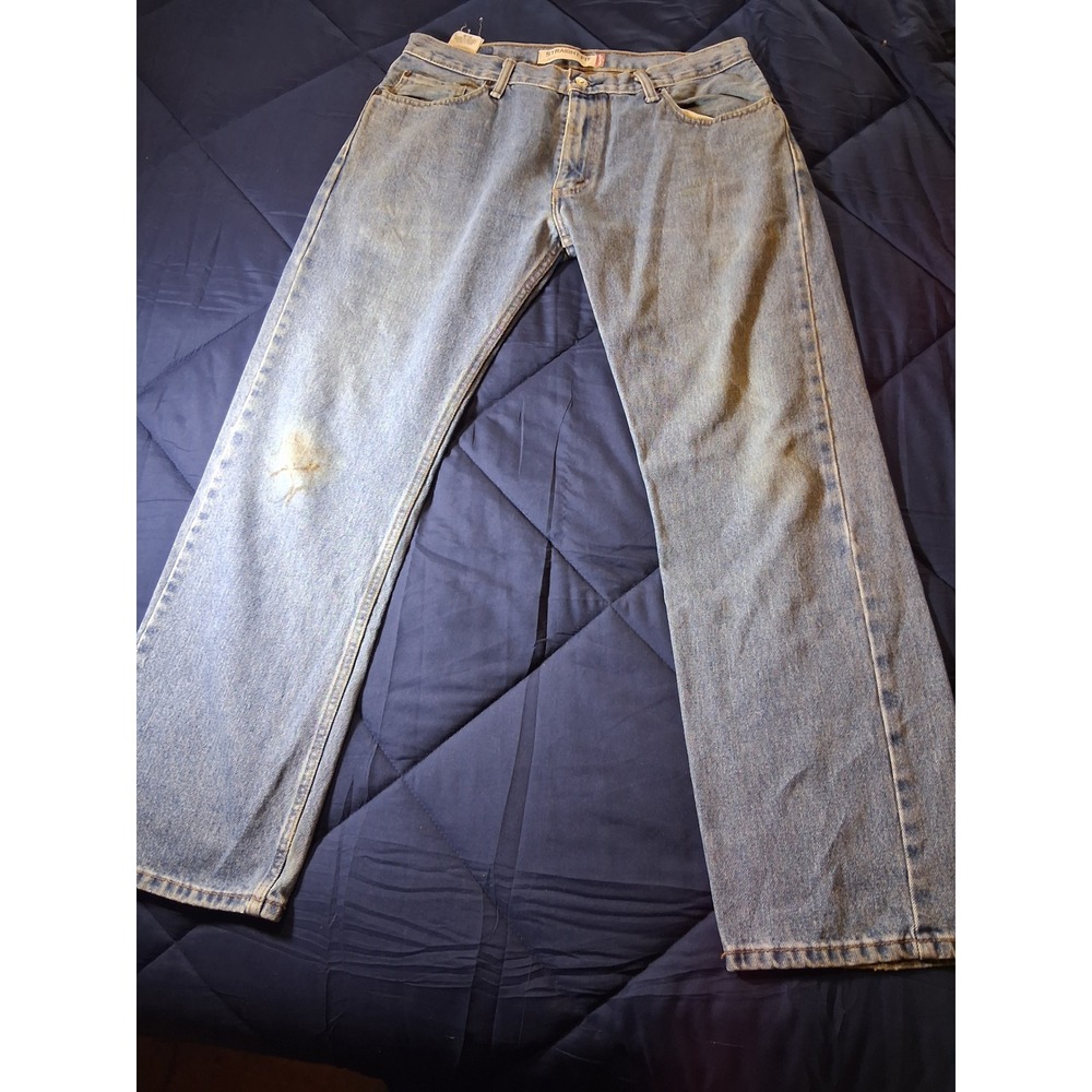 Levis 505 Straight‎ Fit Mens Light Wash Blue Denim Jeans 34x30 Distressed Mexico